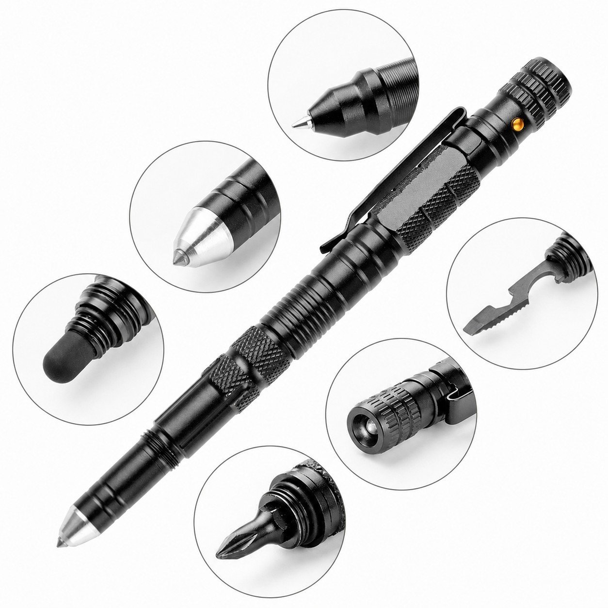 19674-main-white-clean Multifunktions-Tactical Pen Notfall-Taschenlampen-Schraubendreher Flaschenöffner Fensterbrecher Outdoor Survival Selbstrettung EDC-Werkzeug
