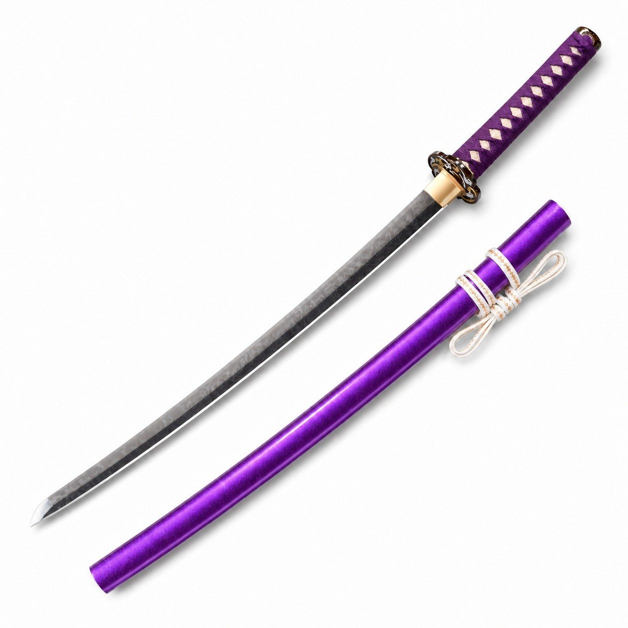 46725-main-white-clean Commander-Samurai-Messer mit fester Klinge und violetter Scheide